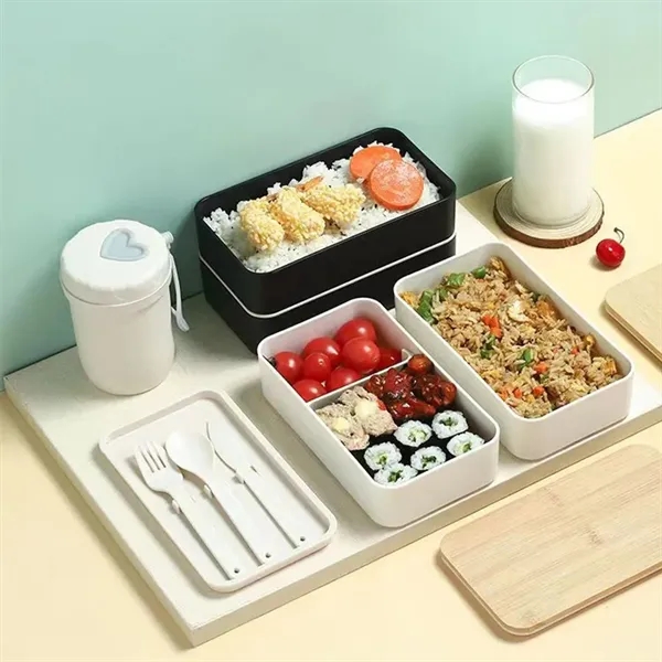 Eco bamboo lid microwave oven double-layer sealed lunch box - Eco bamboo lid microwave oven double-layer sealed lunch box - Image 2 of 2