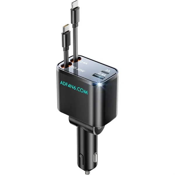 69WRetractable Car Charger, 4 in 1 Fast Charging - 69WRetractable Car Charger, 4 in 1 Fast Charging - Image 0 of 4