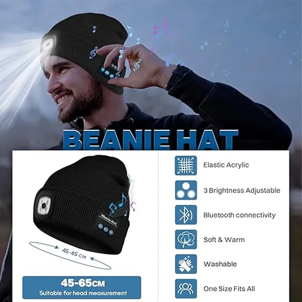 Wireless Music LED Light Beanie Hat with Bluetooth Speaker - Wireless Music LED Light Beanie Hat with Bluetooth Speaker - Image 4 of 8