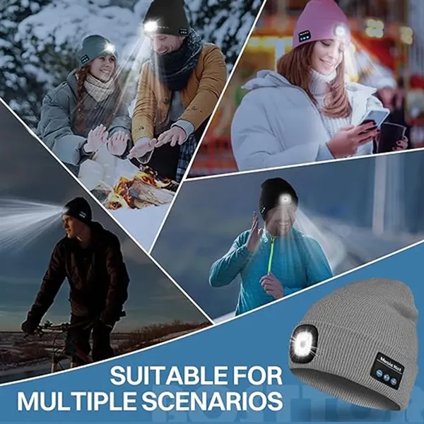 Wireless Music LED Light Beanie Hat with Bluetooth Speaker - Wireless Music LED Light Beanie Hat with Bluetooth Speaker - Image 7 of 8