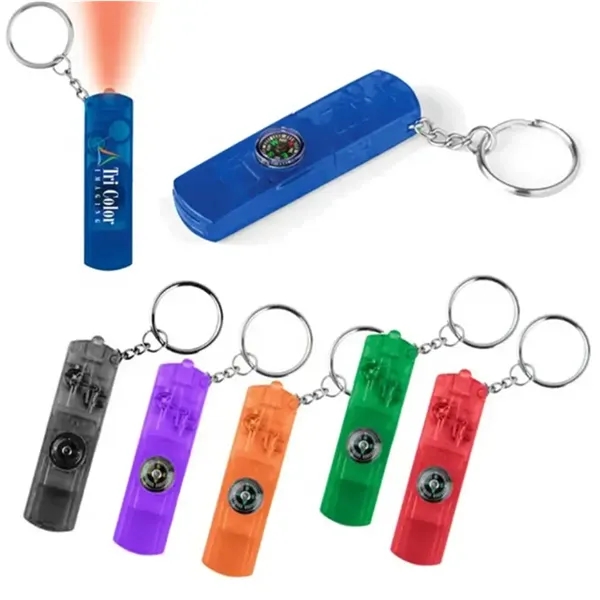 Plastic keychain flashlight with whistle and compass - Plastic keychain flashlight with whistle and compass - Image 0 of 2