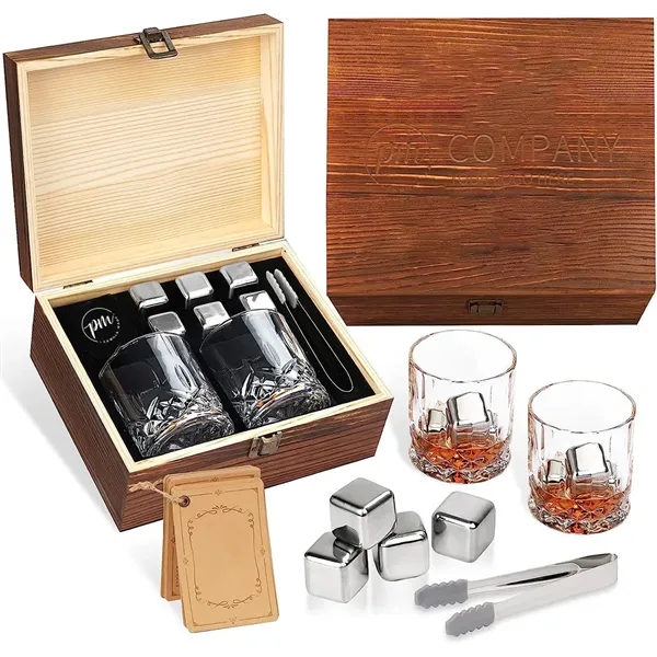 Anniversary Gift Wooden Box Ice Cube Whiskey Glass Sets - Anniversary Gift Wooden Box Ice Cube Whiskey Glass Sets - Image 0 of 3