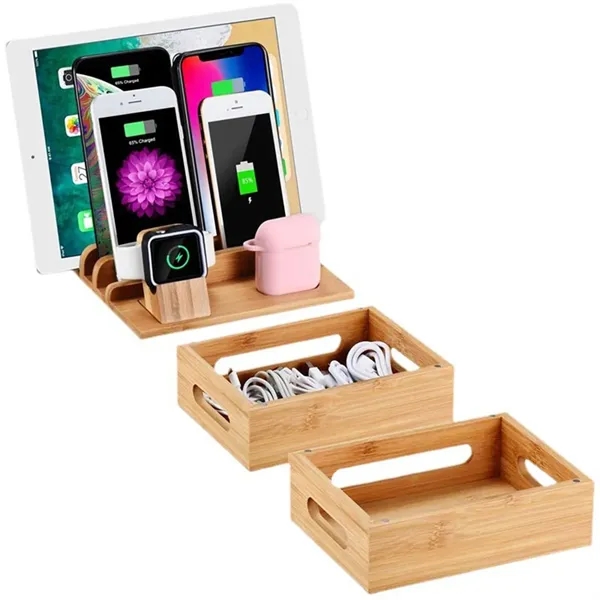 Multifunctional Desktop Organizer Bamboo Charging Station - Multifunctional Desktop Organizer Bamboo Charging Station - Image 2 of 5