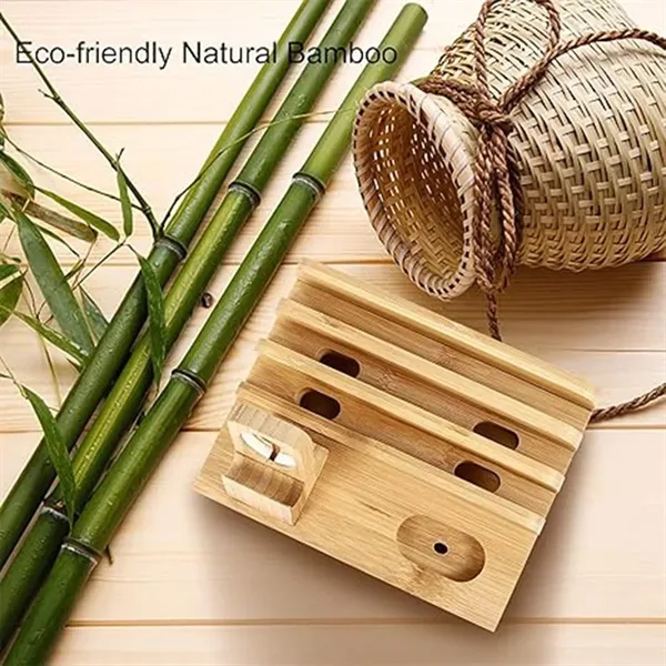 Multifunctional Desktop Organizer Bamboo Charging Station - Multifunctional Desktop Organizer Bamboo Charging Station - Image 4 of 5