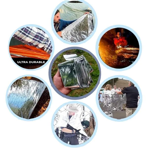 Silver and gold foil survival blanket outdoors - Silver and gold foil survival blanket outdoors - Image 7 of 9