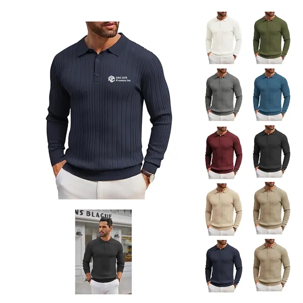 Men's Long Sleeve Knit Polo Shirt - Men's Long Sleeve Knit Polo Shirt - Image 0 of 10