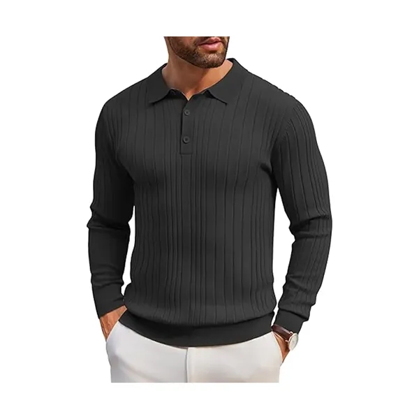 Men's Long Sleeve Knit Polo Shirt - Men's Long Sleeve Knit Polo Shirt - Image 2 of 10
