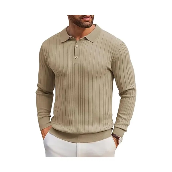 Men's Long Sleeve Knit Polo Shirt - Men's Long Sleeve Knit Polo Shirt - Image 3 of 10
