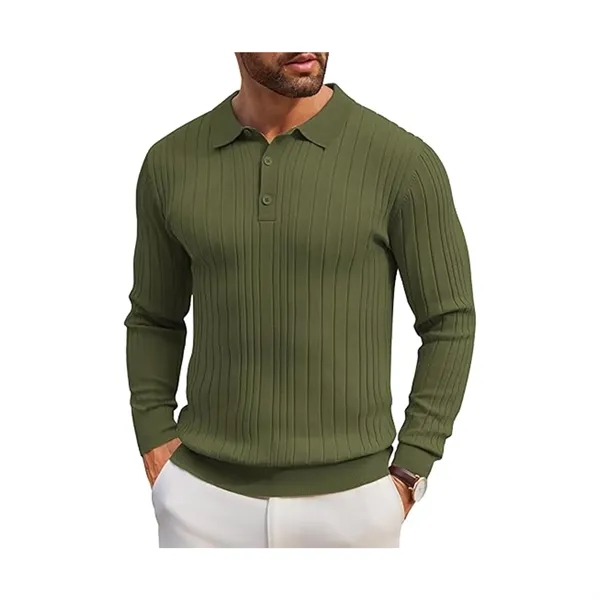 Men's Long Sleeve Knit Polo Shirt - Men's Long Sleeve Knit Polo Shirt - Image 4 of 10