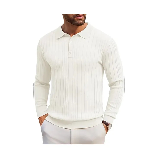Men's Long Sleeve Knit Polo Shirt - Men's Long Sleeve Knit Polo Shirt - Image 5 of 10