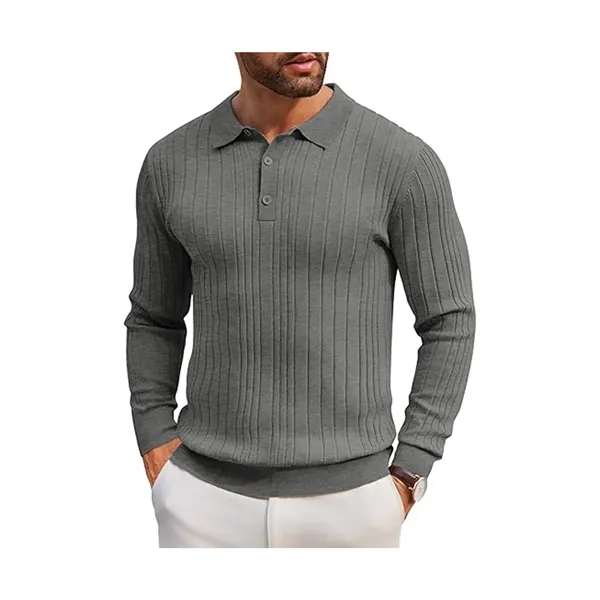 Men's Long Sleeve Knit Polo Shirt - Men's Long Sleeve Knit Polo Shirt - Image 6 of 10