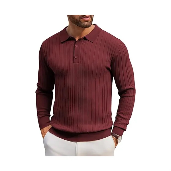 Men's Long Sleeve Knit Polo Shirt - Men's Long Sleeve Knit Polo Shirt - Image 7 of 10