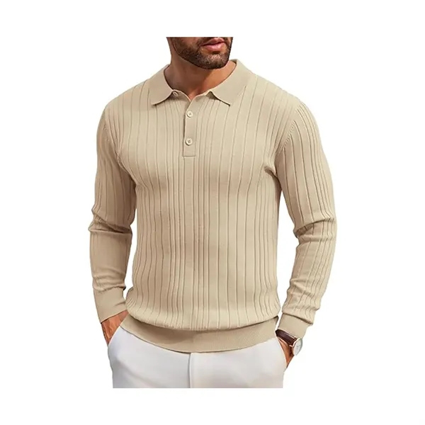 Men's Long Sleeve Knit Polo Shirt - Men's Long Sleeve Knit Polo Shirt - Image 8 of 10