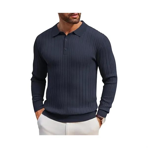 Men's Long Sleeve Knit Polo Shirt - Men's Long Sleeve Knit Polo Shirt - Image 9 of 10