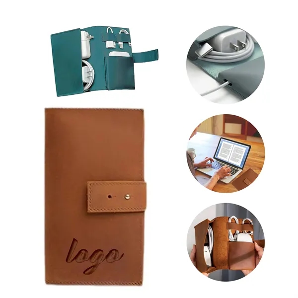 Travel Electronics Charger Leather Storage Case - Travel Electronics Charger Leather Storage Case - Image 0 of 3