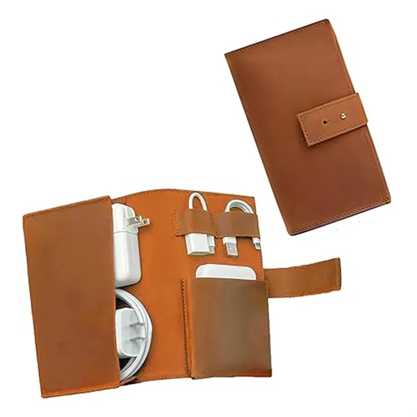 Travel Electronics Charger Leather Storage Case - Travel Electronics Charger Leather Storage Case - Image 1 of 3