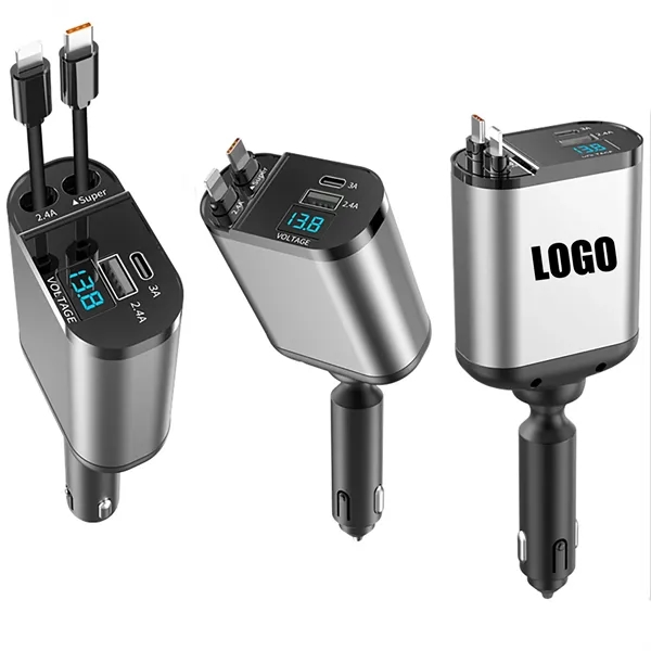 4 In 1 Retractable Fast Car Phone Charger - 4 In 1 Retractable Fast Car Phone Charger - Image 0 of 1