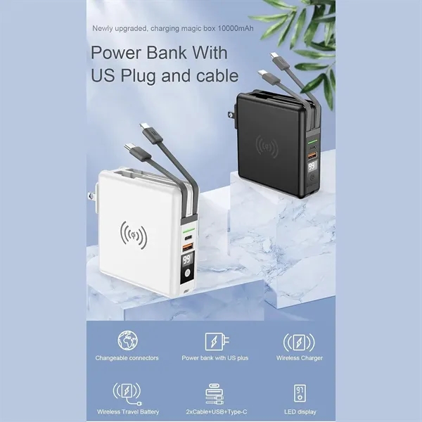 10000mAh Power Bank with Cables & Wall Plug - 10000mAh Power Bank with Cables & Wall Plug - Image 2 of 5