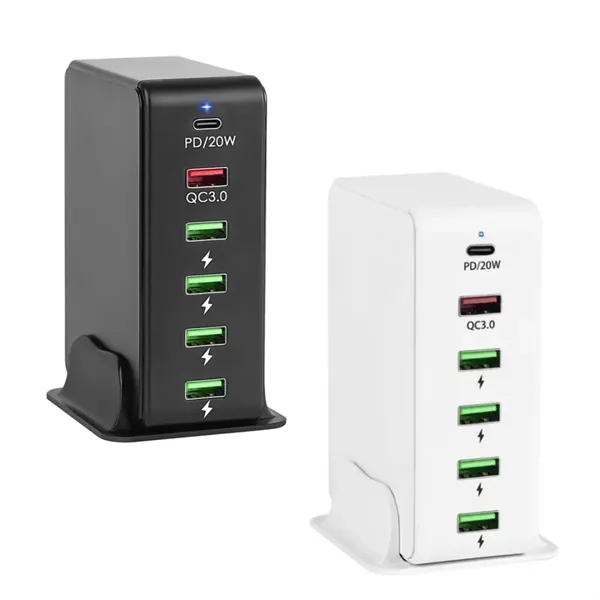 Desktop 6-Port USB Tower Charging Station - Desktop 6-Port USB Tower Charging Station - Image 0 of 4