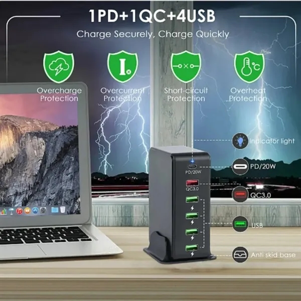 Desktop 6-Port USB Tower Charging Station - Desktop 6-Port USB Tower Charging Station - Image 1 of 4