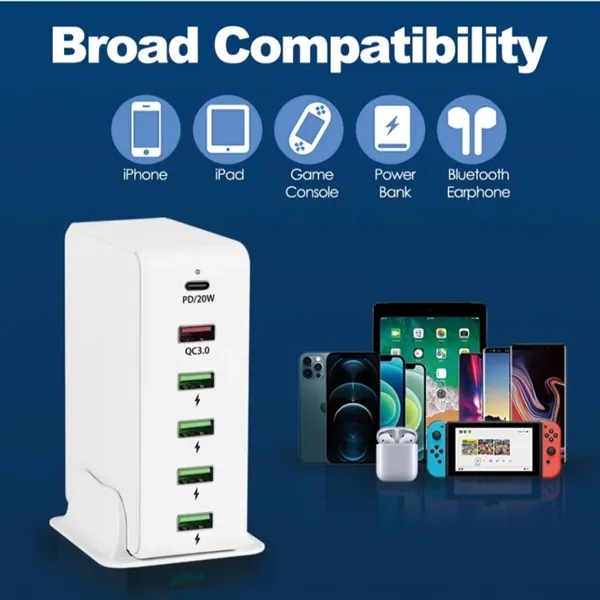 Desktop 6-Port USB Tower Charging Station - Desktop 6-Port USB Tower Charging Station - Image 2 of 4
