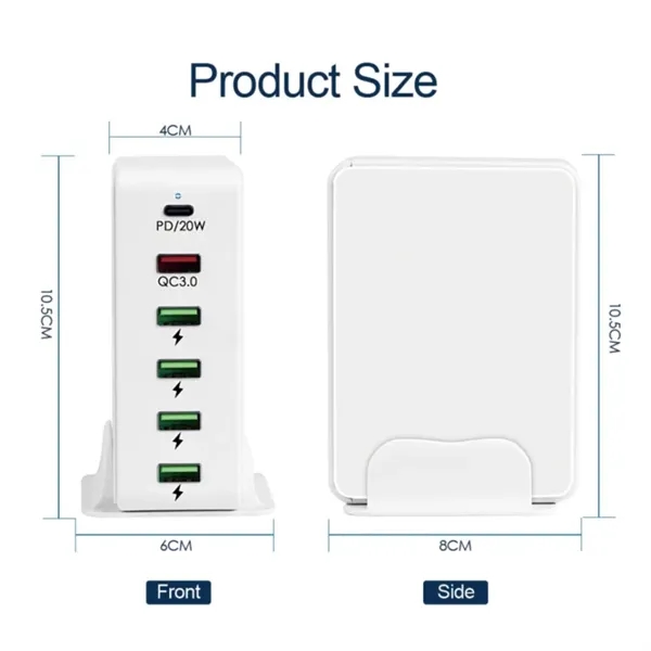 Desktop 6-Port USB Tower Charging Station - Desktop 6-Port USB Tower Charging Station - Image 3 of 4