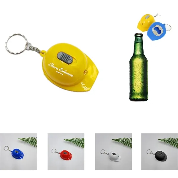 Plastic Helmet Shaped LED Light Bottle Opener Keychain - Plastic Helmet Shaped LED Light Bottle Opener Keychain - Image 0 of 7