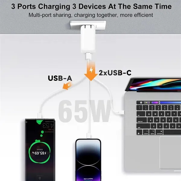 65W 3 Port Fast Compact GaN Charger - 65W 3 Port Fast Compact GaN Charger - Image 2 of 4