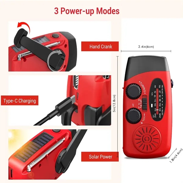 AM/FM/WB Emergency Flashlight Hand Crank Radio - AM/FM/WB Emergency Flashlight Hand Crank Radio - Image 3 of 6