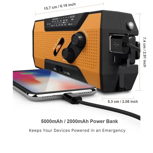 5000mAh AM/FM/WB Hand Crank Weather Radio - 5000mAh AM/FM/WB Hand Crank Weather Radio - Image 4 of 5