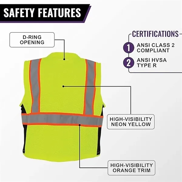 FrogWear® HV Mesh Polyester Surveyors Safety Vest - FrogWear® HV Mesh Polyester Surveyors Safety Vest - Image 3 of 7
