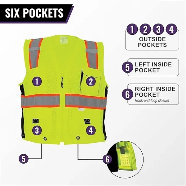 FrogWear® HV Mesh Polyester Surveyors Safety Vest - FrogWear® HV Mesh Polyester Surveyors Safety Vest - Image 2 of 7