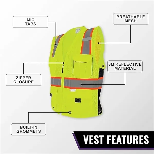 FrogWear® HV Mesh Polyester Surveyors Safety Vest - FrogWear® HV Mesh Polyester Surveyors Safety Vest - Image 1 of 7
