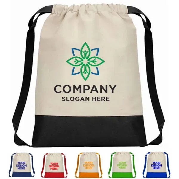 Two Tone 8 oz. Cotton Drawstring Backpack - Two Tone 8 oz. Cotton Drawstring Backpack - Image 0 of 9