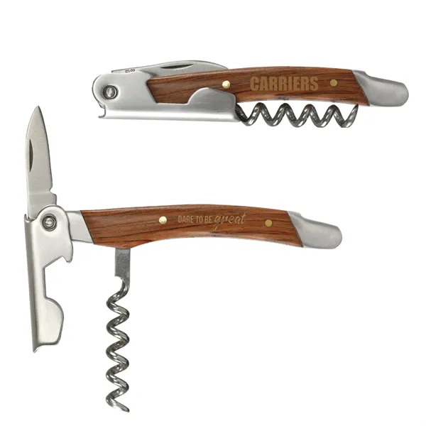 Custom Mahogany Style Wooden Corkscrew Wine Bottle Opener