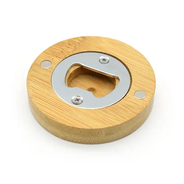 Round Bamboo Bottle Opener Fridge Magnet - Round Bamboo Bottle Opener Fridge Magnet - Image 2 of 3