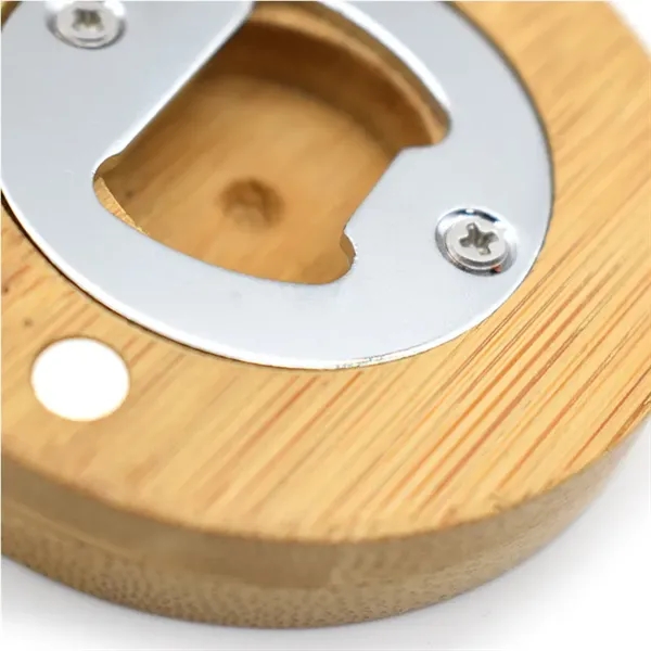 Round Bamboo Bottle Opener Fridge Magnet - Round Bamboo Bottle Opener Fridge Magnet - Image 3 of 3