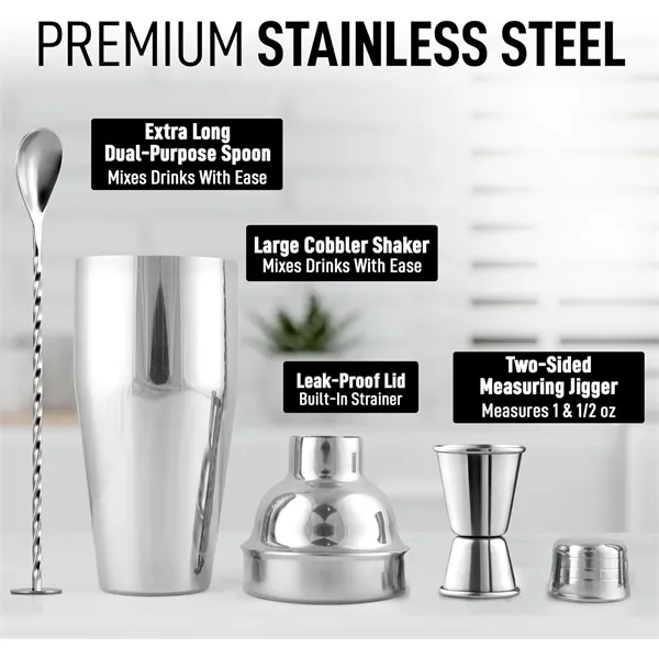 24 oz Stainless Steel Cocktail Shaker Set - 24 oz Stainless Steel Cocktail Shaker Set - Image 1 of 4