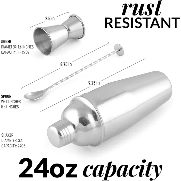 24 oz Stainless Steel Cocktail Shaker Set - 24 oz Stainless Steel Cocktail Shaker Set - Image 3 of 4