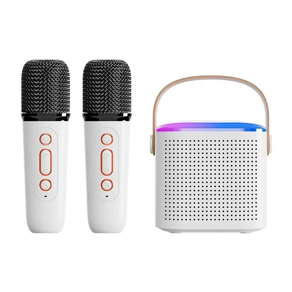 Mini Portable Bluetooth Karaoke Speaker with 2 Wireless Mics - Mini Portable Bluetooth Karaoke Speaker with 2 Wireless Mics - Image 0 of 2
