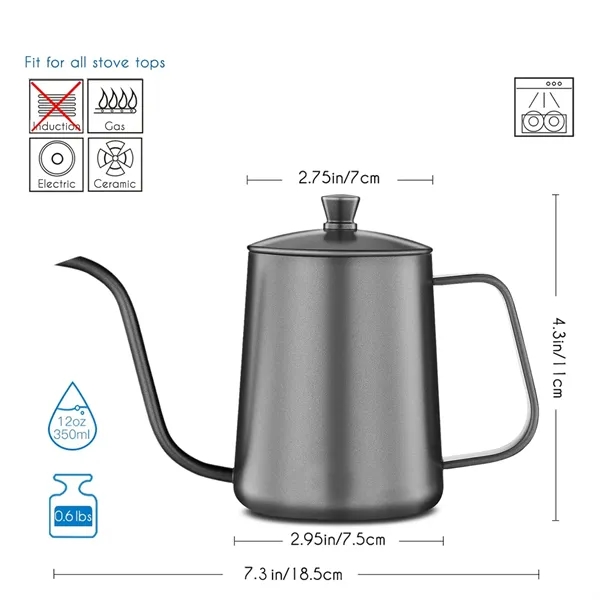 350ml Stainless Gooseneck Pour Over Coffee Kettles Tea Pots - 350ml Stainless Gooseneck Pour Over Coffee Kettles Tea Pots - Image 2 of 3