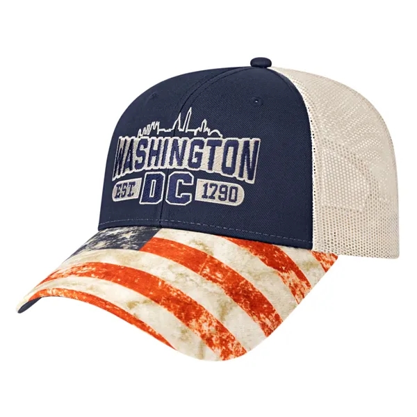 Sublimated Flag Visor Trucker Mesh Back Cap - Sublimated Flag Visor Trucker Mesh Back Cap - Image 0 of 2