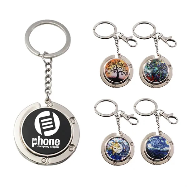 Metal handbag hook with keyring
