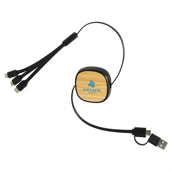 Bamboo Retractable 3-in-1 Charging Cable with Dual Inputs - Bamboo Retractable 3-in-1 Charging Cable with Dual Inputs - Image 0 of 0