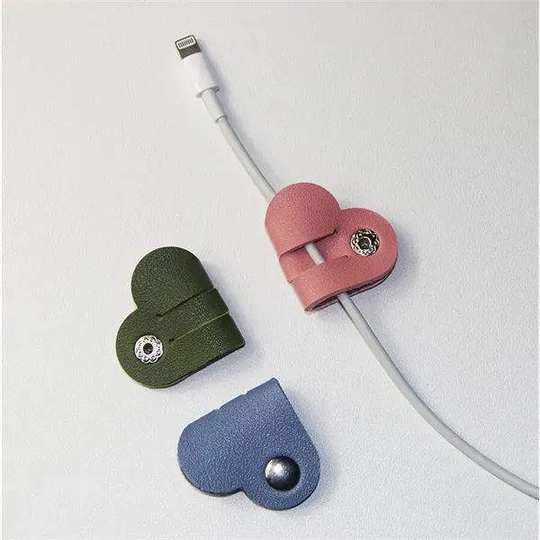 Heart Leather Cable Organizer - Tidy Cords & Chargers - Heart Leather Cable Organizer - Tidy Cords & Chargers - Image 3 of 4