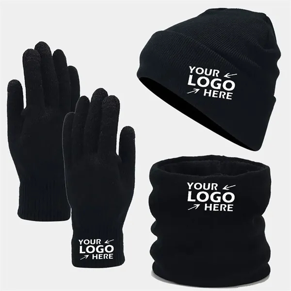 Knitted Scarf Beanie Hat Gloves Set - Knitted Scarf Beanie Hat Gloves Set - Image 0 of 3