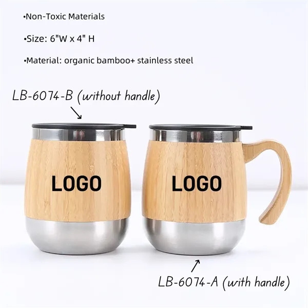 Stainless Steel Bamboo Coffee Mug Travel Tumbler with Lid - Stainless Steel Bamboo Coffee Mug Travel Tumbler with Lid - Image 1 of 2