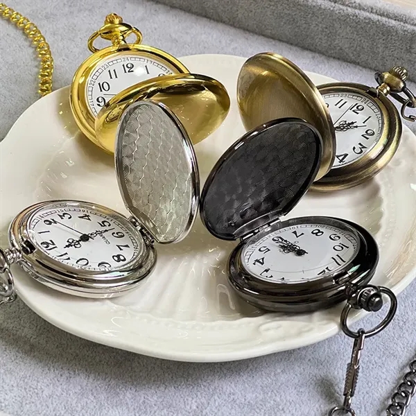 Vintage Polished Finish Cover Quartz Pocket Watch with Chain - Vintage Polished Finish Cover Quartz Pocket Watch with Chain - Image 0 of 3