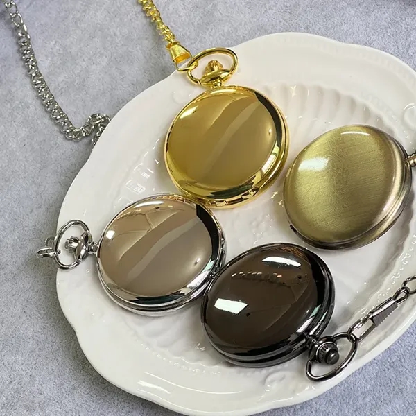 Vintage Polished Finish Cover Quartz Pocket Watch with Chain - Vintage Polished Finish Cover Quartz Pocket Watch with Chain - Image 1 of 3