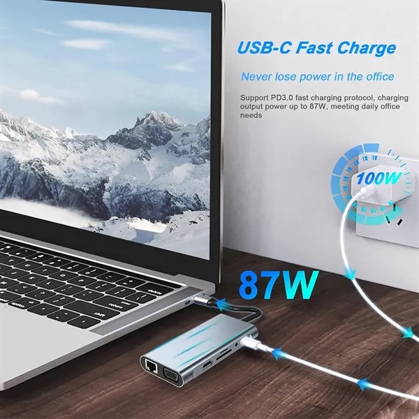 USB C HUB Adapter 11 in 1 Dongle with 4K HDMI VGA Type C PD - USB C HUB Adapter 11 in 1 Dongle with 4K HDMI VGA Type C PD - Image 2 of 7
